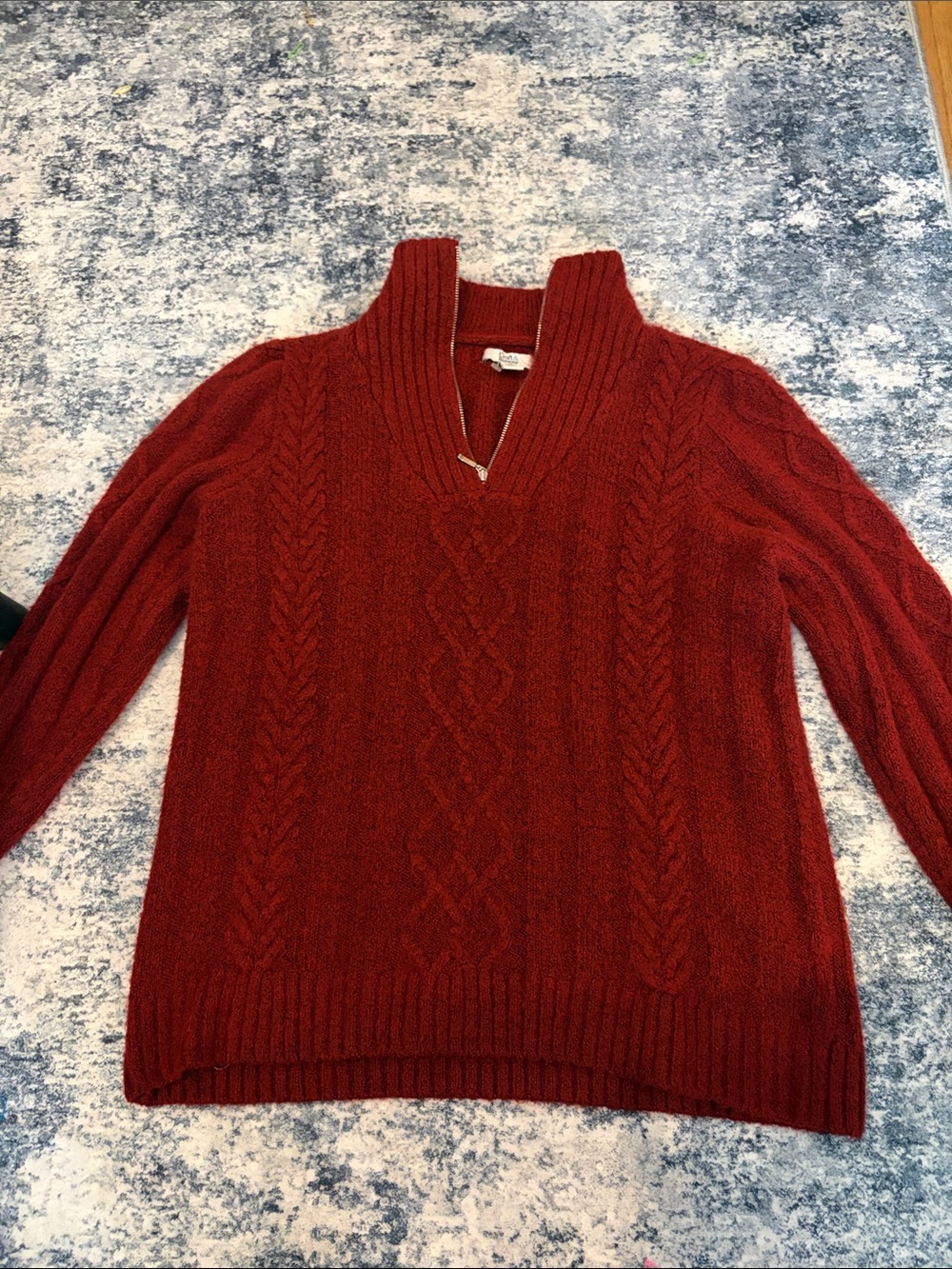 croft & barrow Women's Cable-Knit Half-Zip Sweater in Deep Red